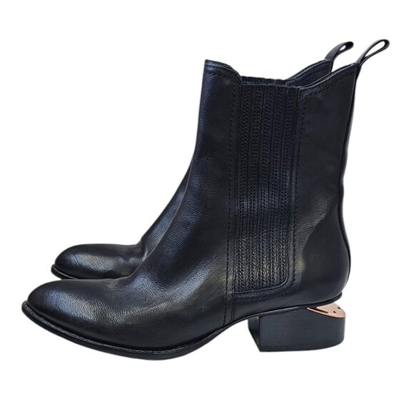 Alexander Wang Womens Anouck Boots, Black Leather, Rose Gold, Size 38/8 - Picture 1 of 13